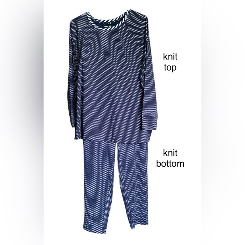 LANDSEND WMS PLUS PAJAMA SET LOUNGING SET Slimmer Leg, Navy w/ White Polka Dots